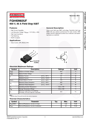 FGH40N60UF Datasheet PDF Fairchild Semiconductor