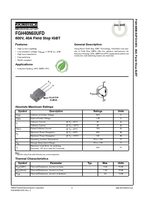 FGH40N60UFD Datasheet PDF Fairchild Semiconductor