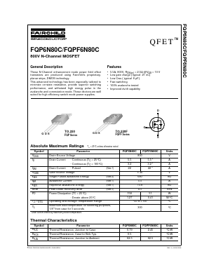 FQPF6N80C Datasheet PDF Fairchild Semiconductor