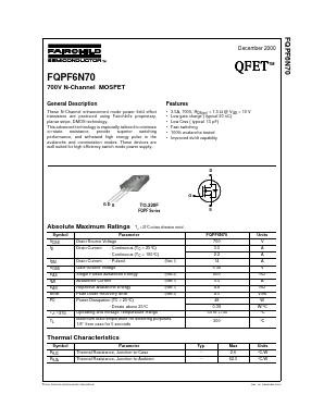 FQPF6N70 Datasheet PDF Fairchild Semiconductor