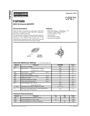 FQP5N80 Datasheet PDF Fairchild Semiconductor