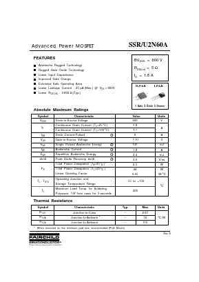 SSR2N60A Datasheet PDF Fairchild Semiconductor