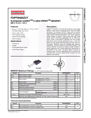 FDPF8N60ZUT Datasheet PDF Fairchild Semiconductor