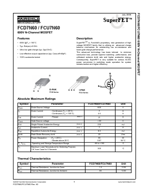 FCU7N60 Datasheet PDF Fairchild Semiconductor