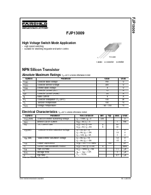 FJP13009 Datasheet PDF Fairchild Semiconductor