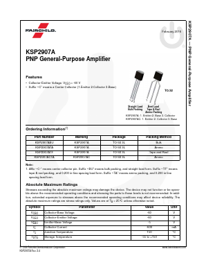 KSP2907ACTA Datasheet PDF Fairchild Semiconductor