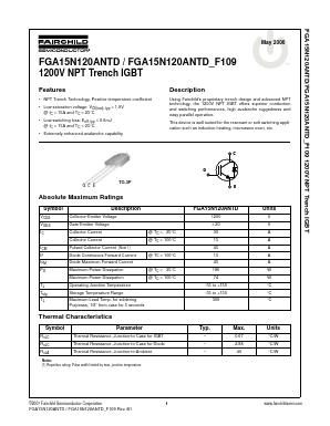 FGA15N120ANTD_F109 Datasheet PDF Fairchild Semiconductor