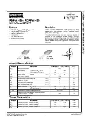 FDP18N50 Datasheet PDF Fairchild Semiconductor