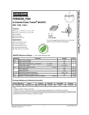 FDB86360 Datasheet PDF Fairchild Semiconductor