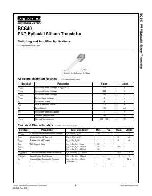 BC640 Datasheet PDF Fairchild Semiconductor