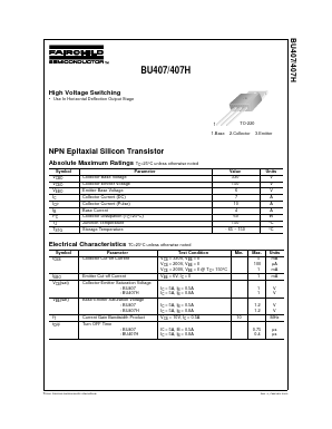 BU407 Datasheet PDF Fairchild Semiconductor