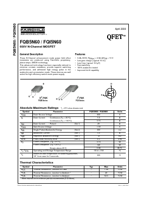 FQI5N60 Datasheet PDF Fairchild Semiconductor