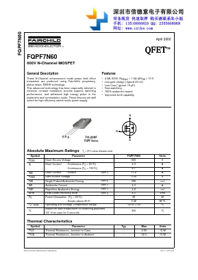 FQPF7N60C Datasheet PDF Fairchild Semiconductor