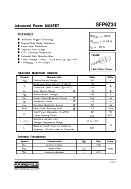 SFP9Z34 Datasheet PDF Fairchild Semiconductor