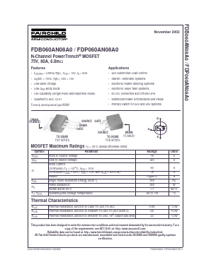 FDB060AN08A0 Datasheet PDF Fairchild Semiconductor