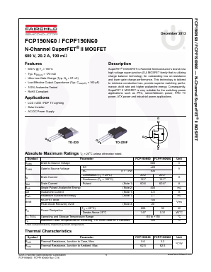 FCPF190N60 Datasheet PDF Fairchild Semiconductor