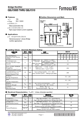 GBJ1504 Datasheet PDF Formosa Technology