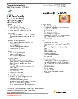 K52P144M100SF2V2 Datasheet PDF Freescale Semiconductor