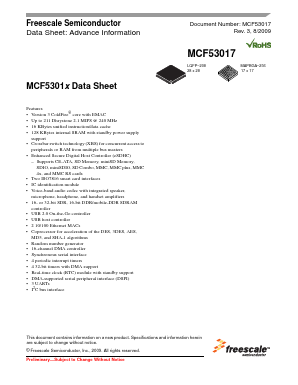 MCF53016CMJ240J Datasheet PDF Freescale Semiconductor