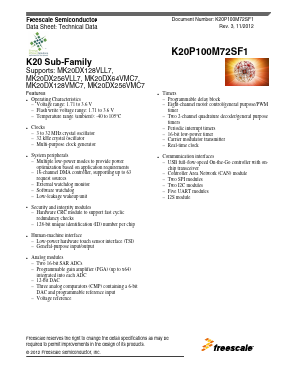 K20P81M72SF1 Datasheet PDF Freescale Semiconductor