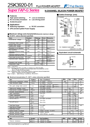 2SK3920-01 Datasheet PDF Fuji Electric