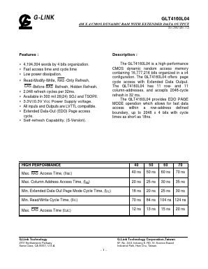 GLT4160L04-50TC Datasheet PDF G-Link Technology 