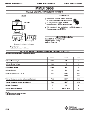 MMBT3906 Datasheet PDF General Semiconductor