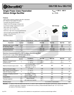 GBJ15B Datasheet PDF GeneSiC Semiconductor, Inc.