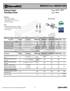 MBR80100R Datasheet PDF GeneSiC Semiconductor, Inc.