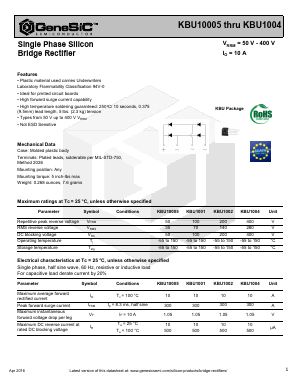 KBU10005 Datasheet PDF GeneSiC Semiconductor, Inc.