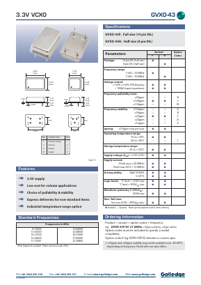 GVXO-43F Datasheet PDF Golledge Electronics Ltd