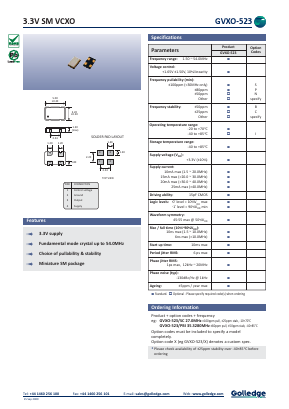 GVXO-523PBI Datasheet PDF Golledge Electronics Ltd