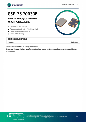 GSF-7570R30B Datasheet PDF Golledge Electronics Ltd