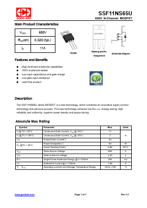 SSF11NS65U Datasheet PDF GOOD-ARK