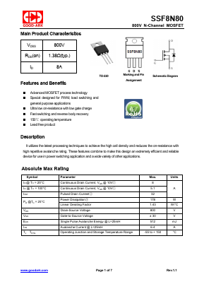 SSF8N80 Datasheet PDF GOOD-ARK