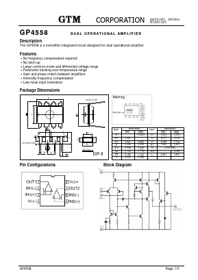 GP4558 Datasheet PDF GTM CORPORATION