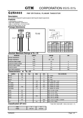 G2N4403 Datasheet PDF GTM CORPORATION