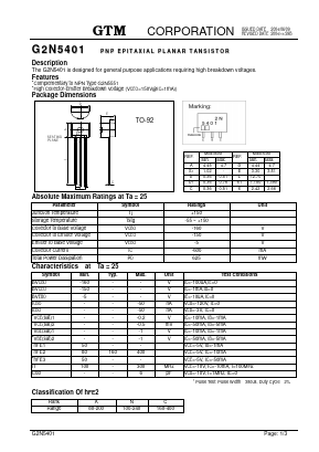 G2N5401 Datasheet PDF GTM CORPORATION