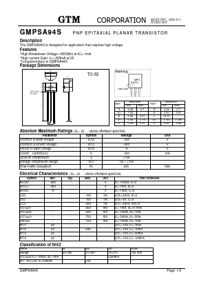 GMPSA94S Datasheet PDF GTM CORPORATION