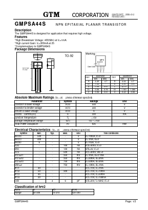 GMPSA44S Datasheet PDF GTM CORPORATION