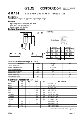 GMA94 Datasheet PDF GTM CORPORATION