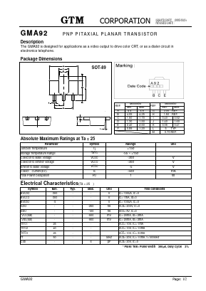 GMA92 Datasheet PDF GTM CORPORATION