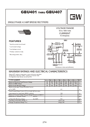 GBU401 Datasheet PDF Goodwork Semiconductor Co., Ltd.