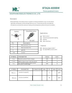 BTA24-600BW Datasheet PDF HAOPIN MICROELECTRONICS CO.,LTD