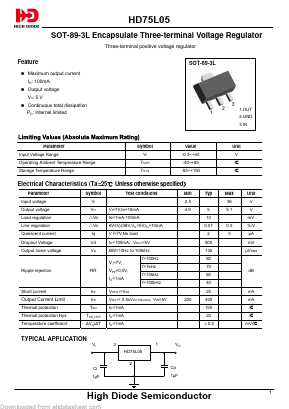 HD75L05-SOT-89-3L Datasheet PDF Jiangsu High diode Semiconductor Co., Ltd