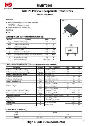 MMBT3906 Datasheet PDF Jiangsu High diode Semiconductor Co., Ltd