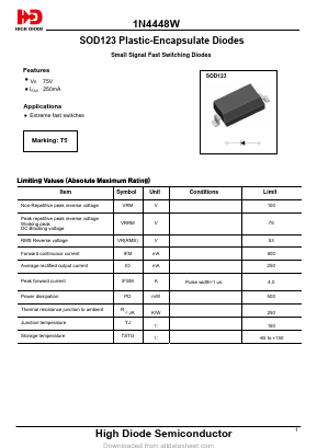 1N4448WT Datasheet PDF Jiangsu High diode Semiconductor Co., Ltd