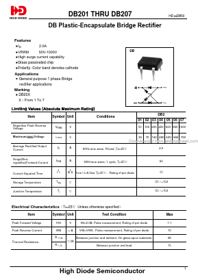 DB201 Datasheet PDF Jiangsu High diode Semiconductor Co., Ltd