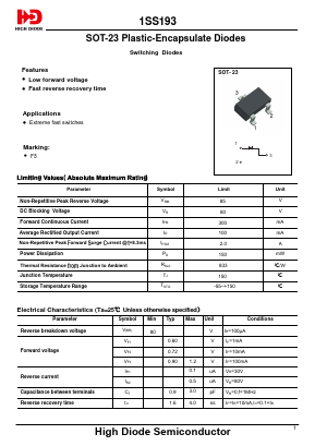 1SS193 Datasheet PDF Jiangsu High diode Semiconductor Co., Ltd