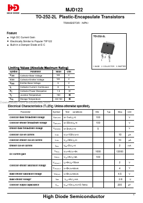 MJD122 Datasheet PDF Jiangsu High diode Semiconductor Co., Ltd